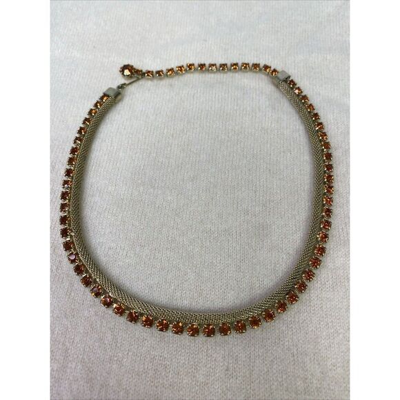 Weiss Gold Tone Mesh Amber Orange Rhinestone Necklace & Bracelet Set Vintage - Picture 14 of 16